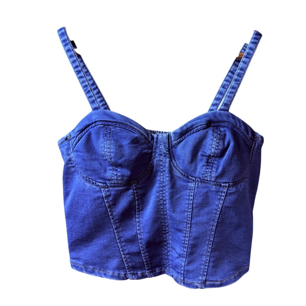 No Boundaries Womens Denim Corset Top Blue Bustier Juniors L 11-13 Y2K‎ Festival